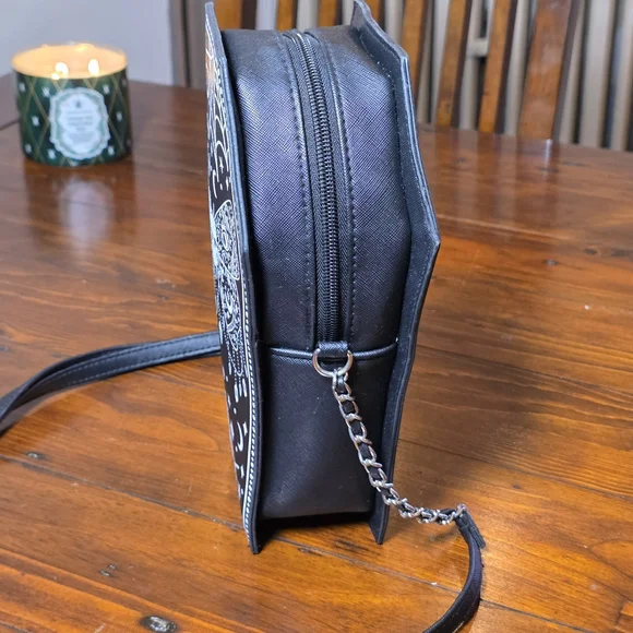 Claire's Black Coffin Crossbody Bag Skull Moth - Picture 3 of 4